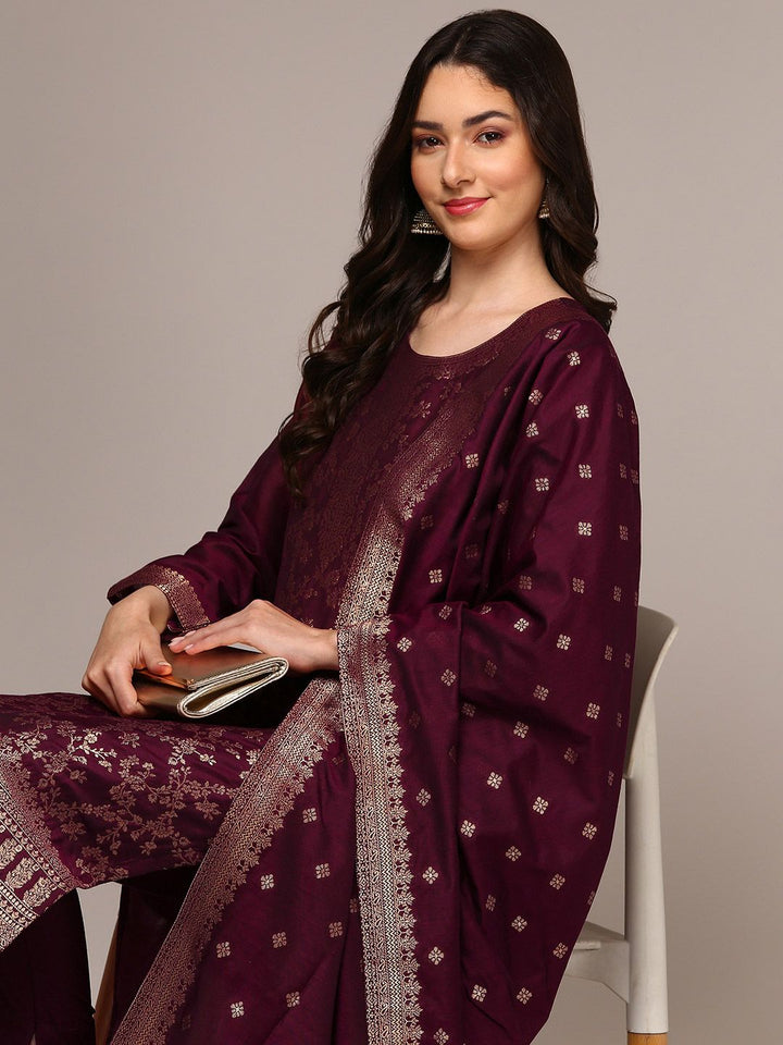KALINI Floral Woven Design Zari Straight Kurta With Trousers & Dupatta