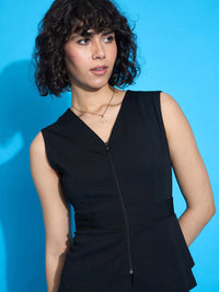Sassafras worklyf sleeveless front zipper peplum atas