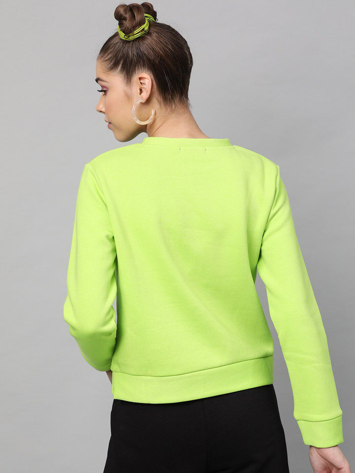 STREET 9 Women Fluorescent Green & Black Printed Sweatshirt