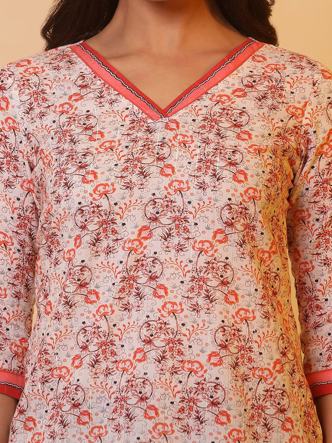 AURELIA Floral Printed V-Neck Pure Cotton Kurti