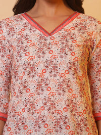 AURELIA Floral Printed V-Neck Pure Cotton Kurti
