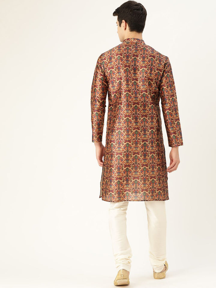 SOJANYA Men Brown & Beige Printed Straight Kurta