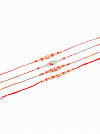 NVR Unisex Set of 4 Floral Artificial Stones and Beads Thread Rakhi With Roli Chawal