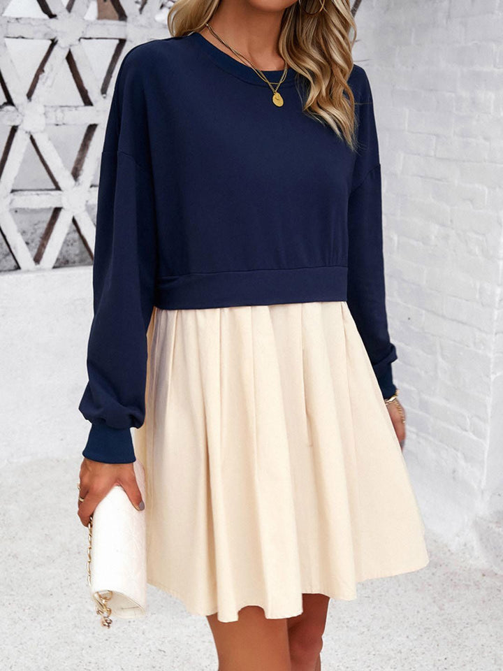 all about you Navy Blue Round Neck Flared Cotton Fit & Flare Dress
