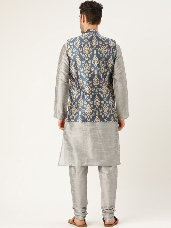 SOJANYA Ethnic Motif Printed Mandarin Collar Kurta With Churidar & Nehru Jacket