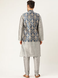 SOJANYA Ethnic Motif Printed Mandarin Collar Kurta With Churidar & Nehru Jacket