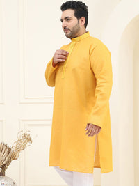 SOJANYA PLUS Men Mustard Yellow Pure Cotton Checked Kurta