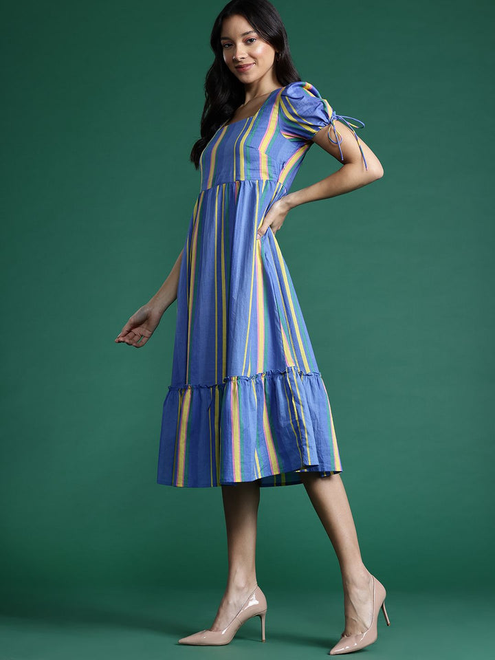 DressBerry Striped Puff Sleeve Fit & Flare Dress