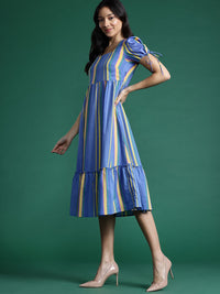 DressBerry Striped Puff Sleeve Fit & Flare Dress