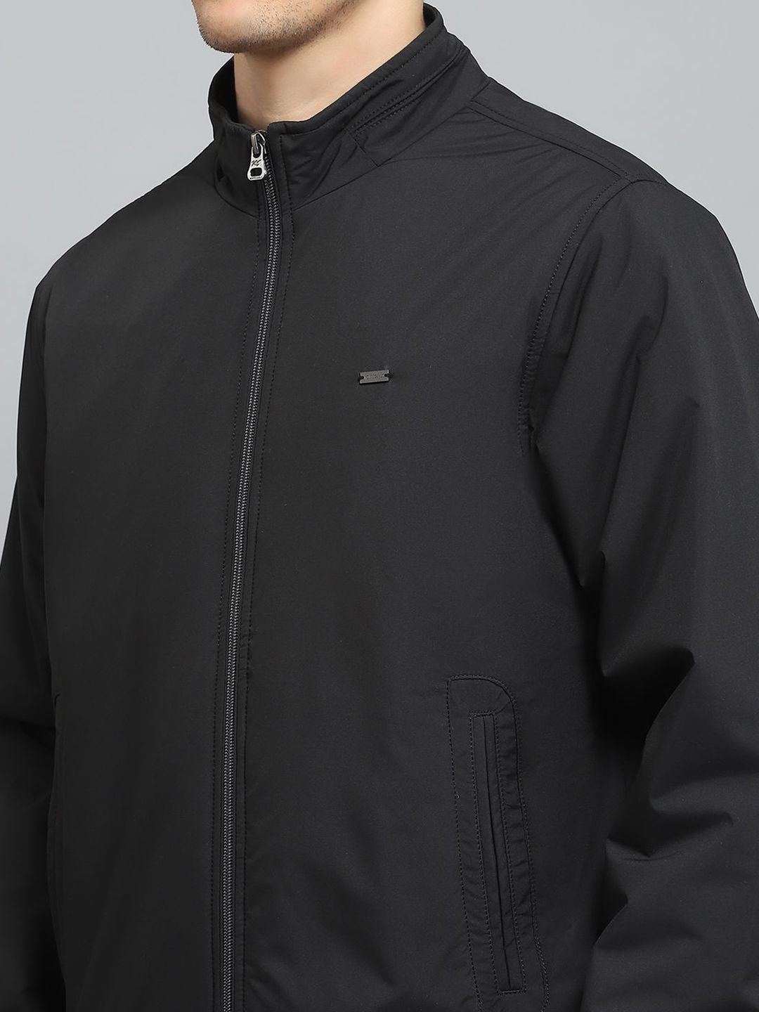 Monte Carlo Men Mock Collar Solid Cotton Casual Lightweight Bomber Jacket