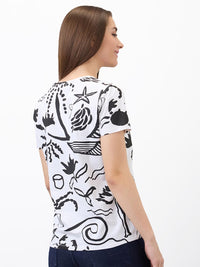 SPYKAR Women Regular Fit Abstract Printed Round Neck Cotton T-shirt