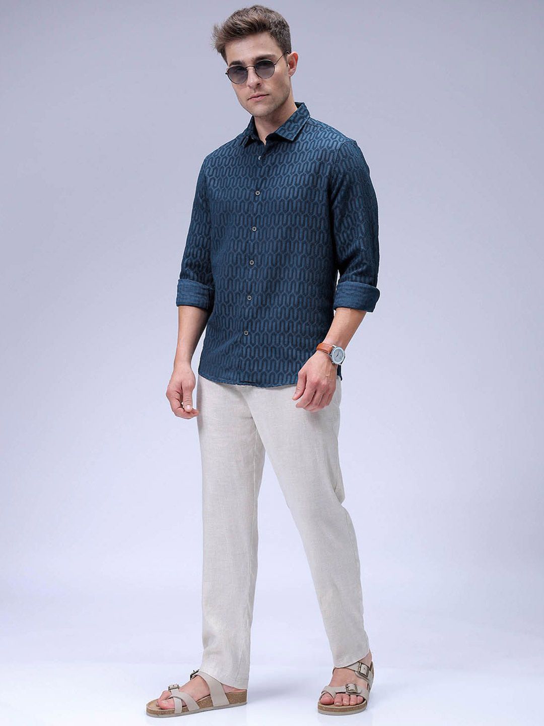 The Indian Garage Co Men Regular Fit Textured Jacquard Resortwear Shirt