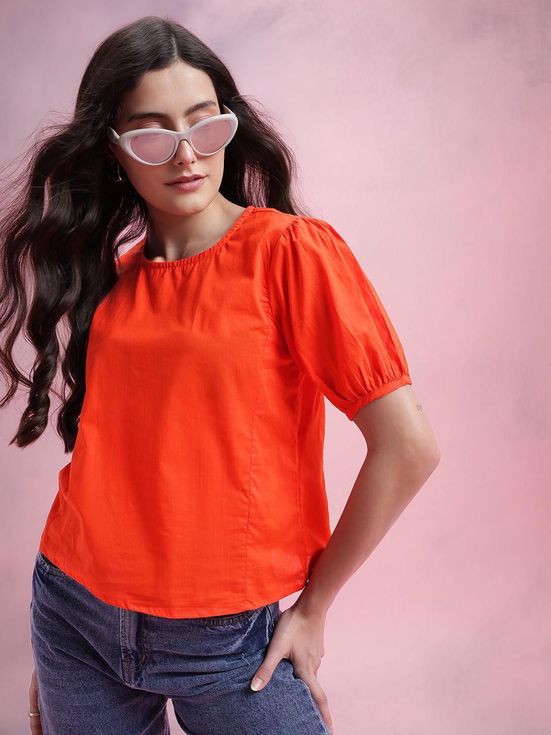 DressBerry Puff Sleeves Pure Cotton Top
