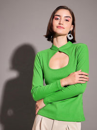SASSAFRAS Green Keyhole Neck Fitted Top