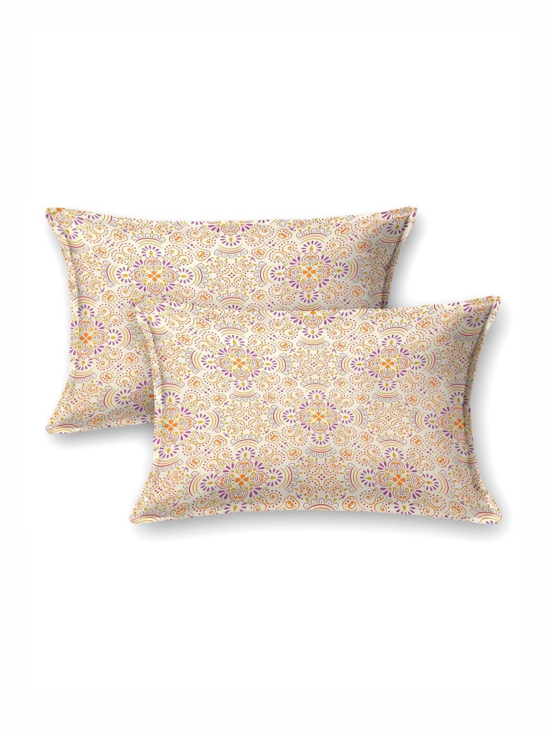 BOMBAY DYEING Epigram Yellow Floral Pure Cotton 120 TC Queen Bedsheet Set 2.24 m X 2.54 m