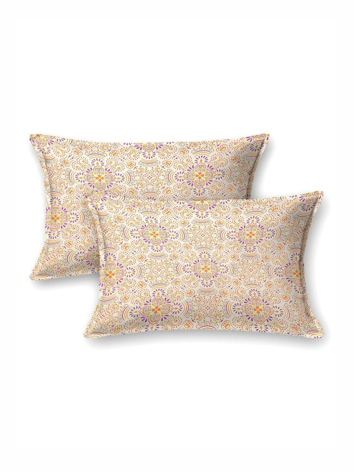 BOMBAY DYEING Epigram Yellow Floral Pure Cotton 120 TC Queen Bedsheet Set 2.24 m X 2.54 m
