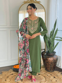 KALINI Women Floral Embroidered Regular Thread Work Kurta with Trousers & With Dupatta