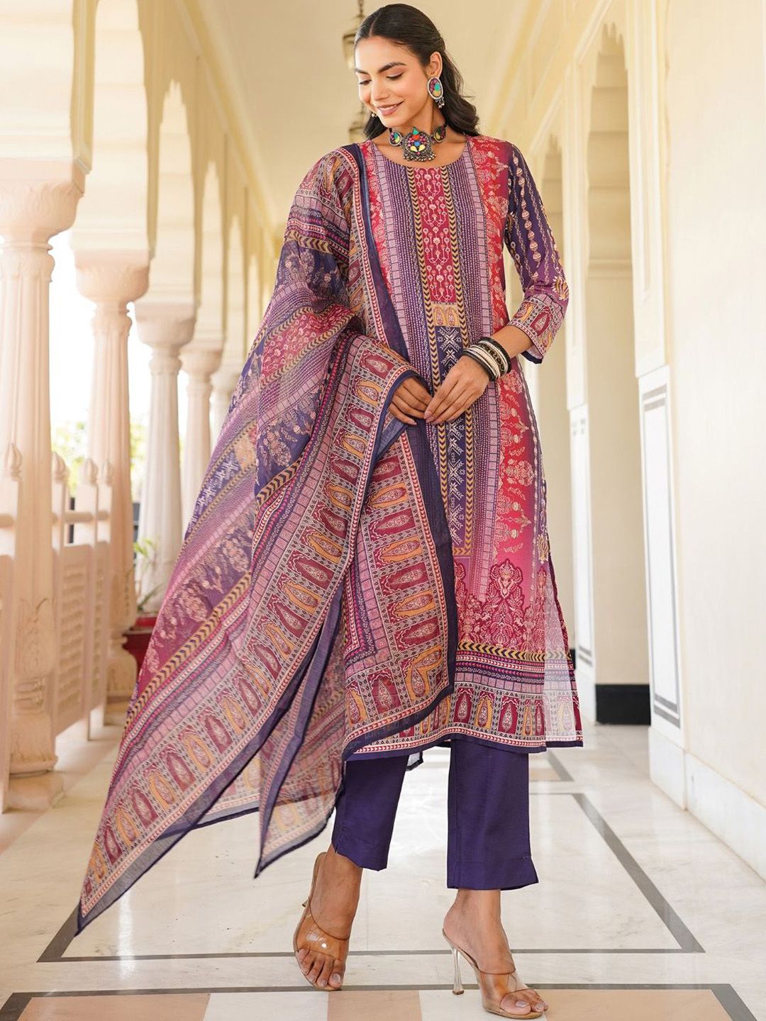 KALINI Women Ethnic Motifs Printed Regular Kurta with Trousers & With Dupatta