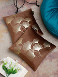 HOSTA HOMES Brown & Gold Set of 2 Floral Velvet Square Cushion Covers