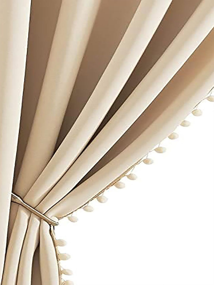 STITCHNEST Beige 2 Pieces Velvet Black Out Window Curtains