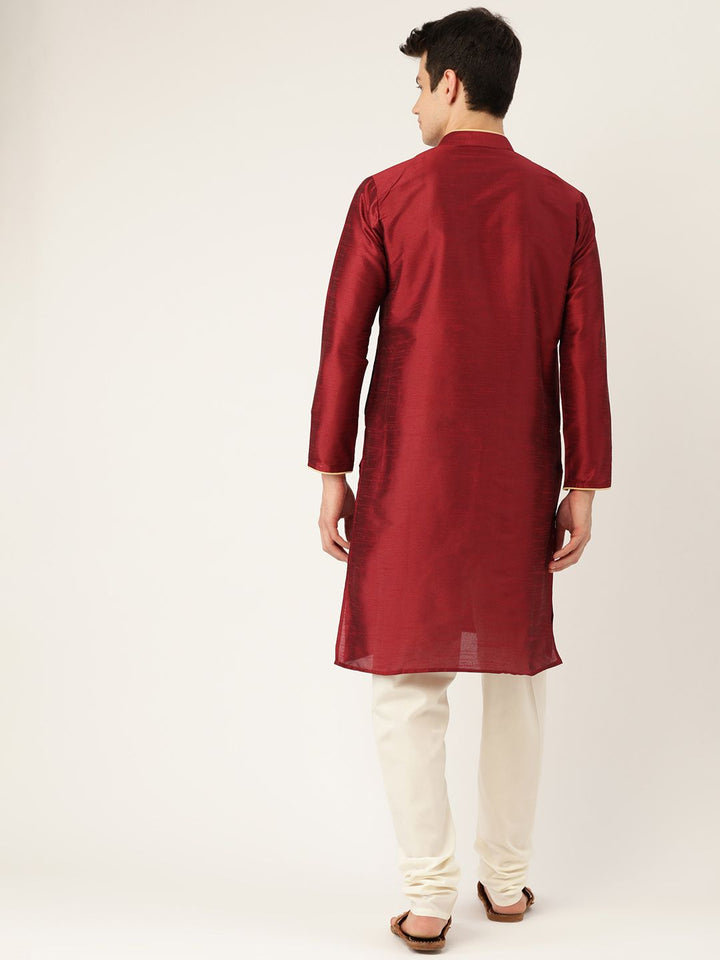 SOJANYA Men Maroon Solid Straight Kurta