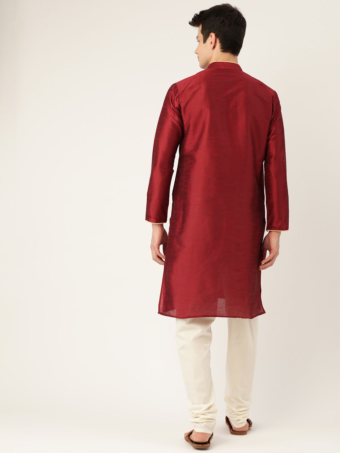 SOJANYA Men Maroon Solid Straight Kurta