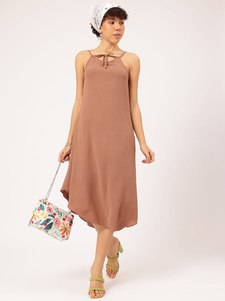 DressBerry Roaming Realm Crinkled Strappy A-Line Midi Dress