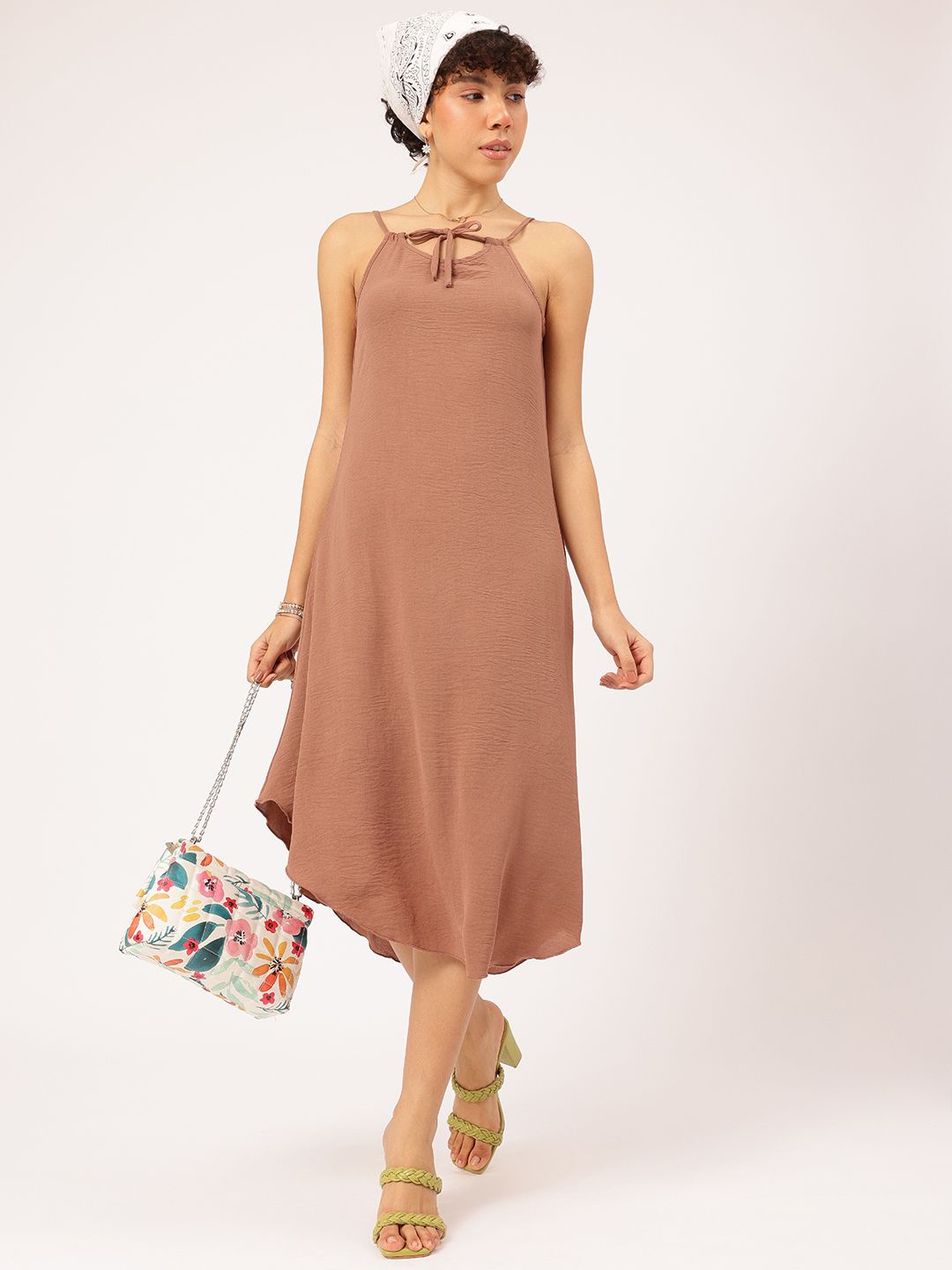DressBerry Roaming Realm Crinkled Strappy A-Line Midi Dress