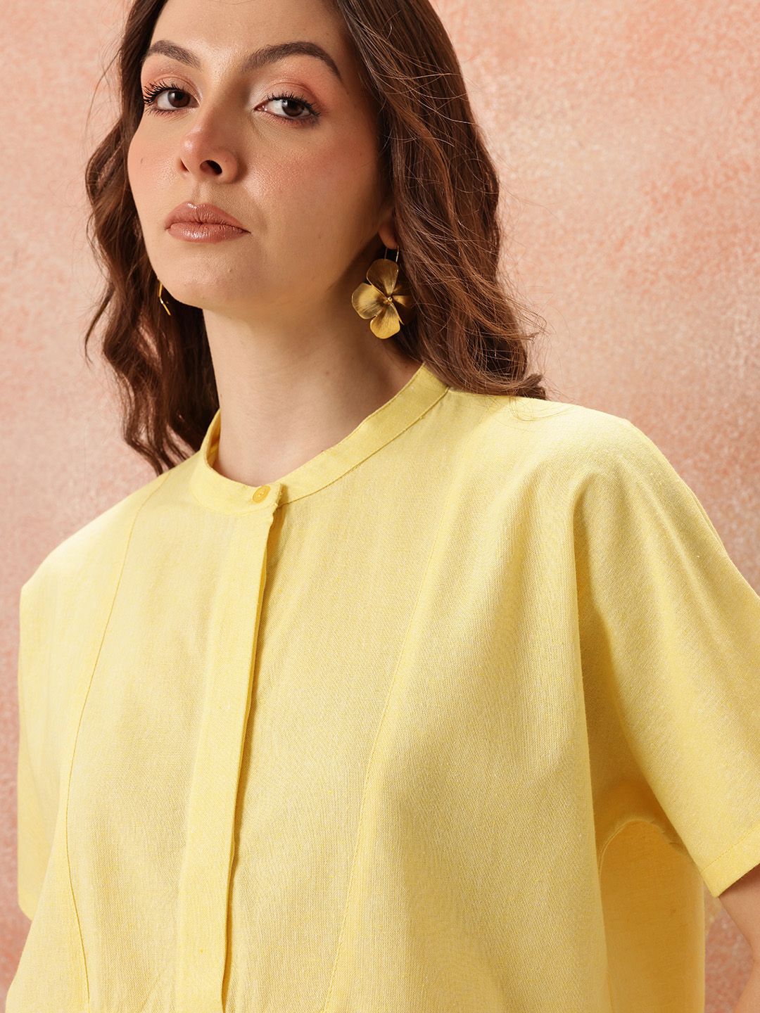 all about you Mandarin Collar Cotton Shirt Style Top