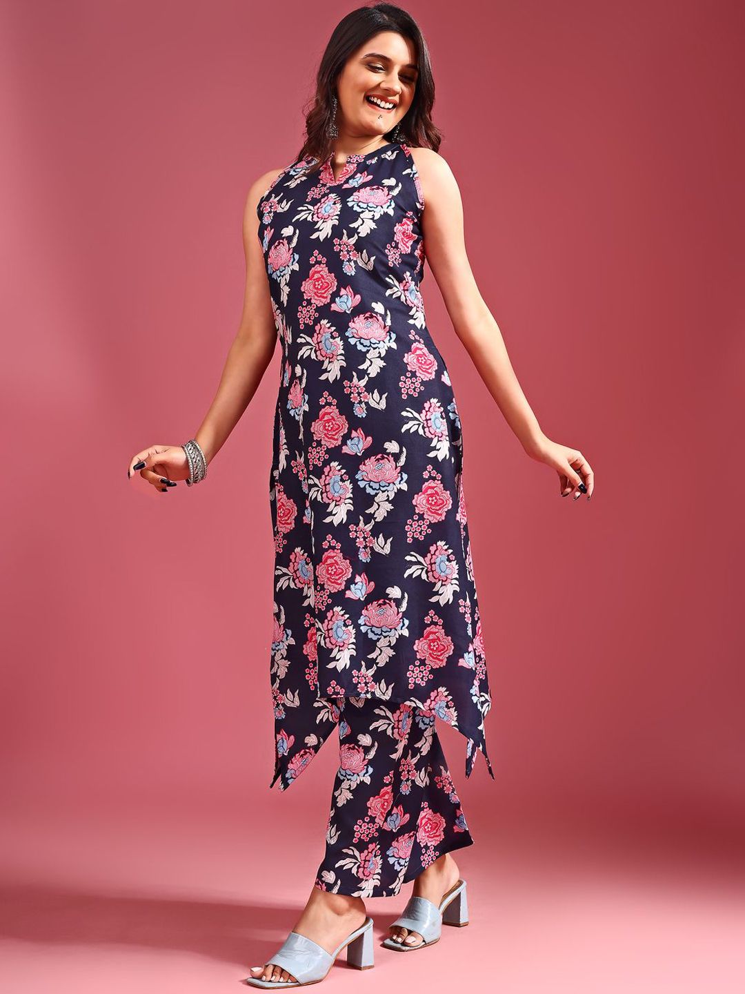 KALINI Floral Printed Sleeveless Tunic With Trousers