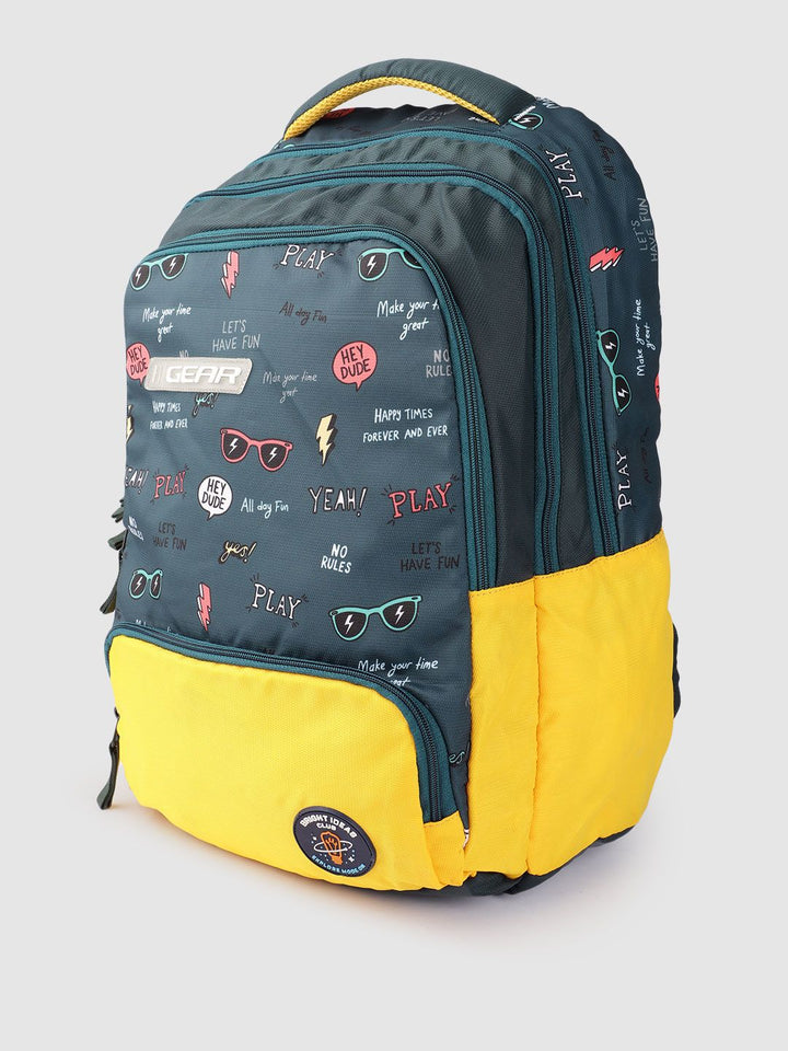 Gear Kids Colourblocked & Printed Backpack- 21.5 L