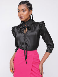 DressBerry Dark Raven Ruffle Gathered Top
