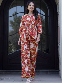 SANSKRUTIHOMES Printed Pure Cotton Top With Trousers Co-Ords