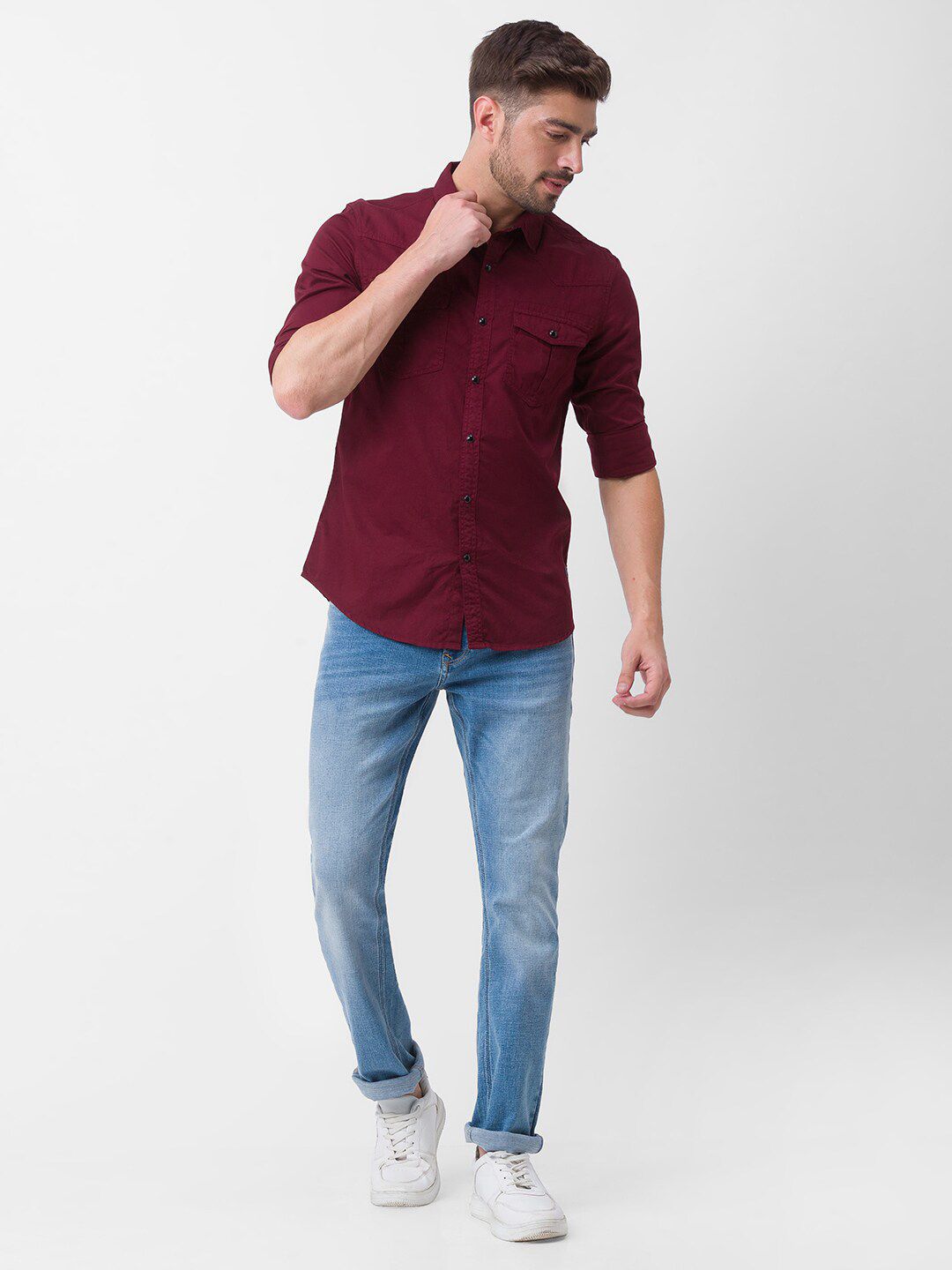 SPYKAR Men Maroon Slim Fit Casual Shirt