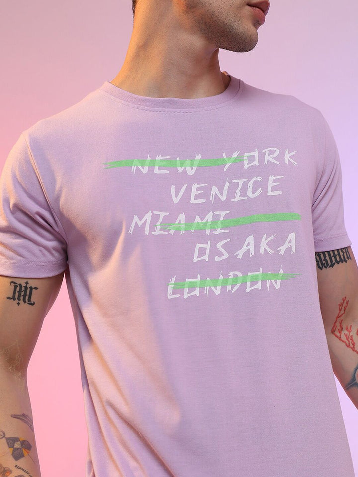 HIGHLANDER Lavender Typography Printed Short Sleeves Slim Fit T-shirt