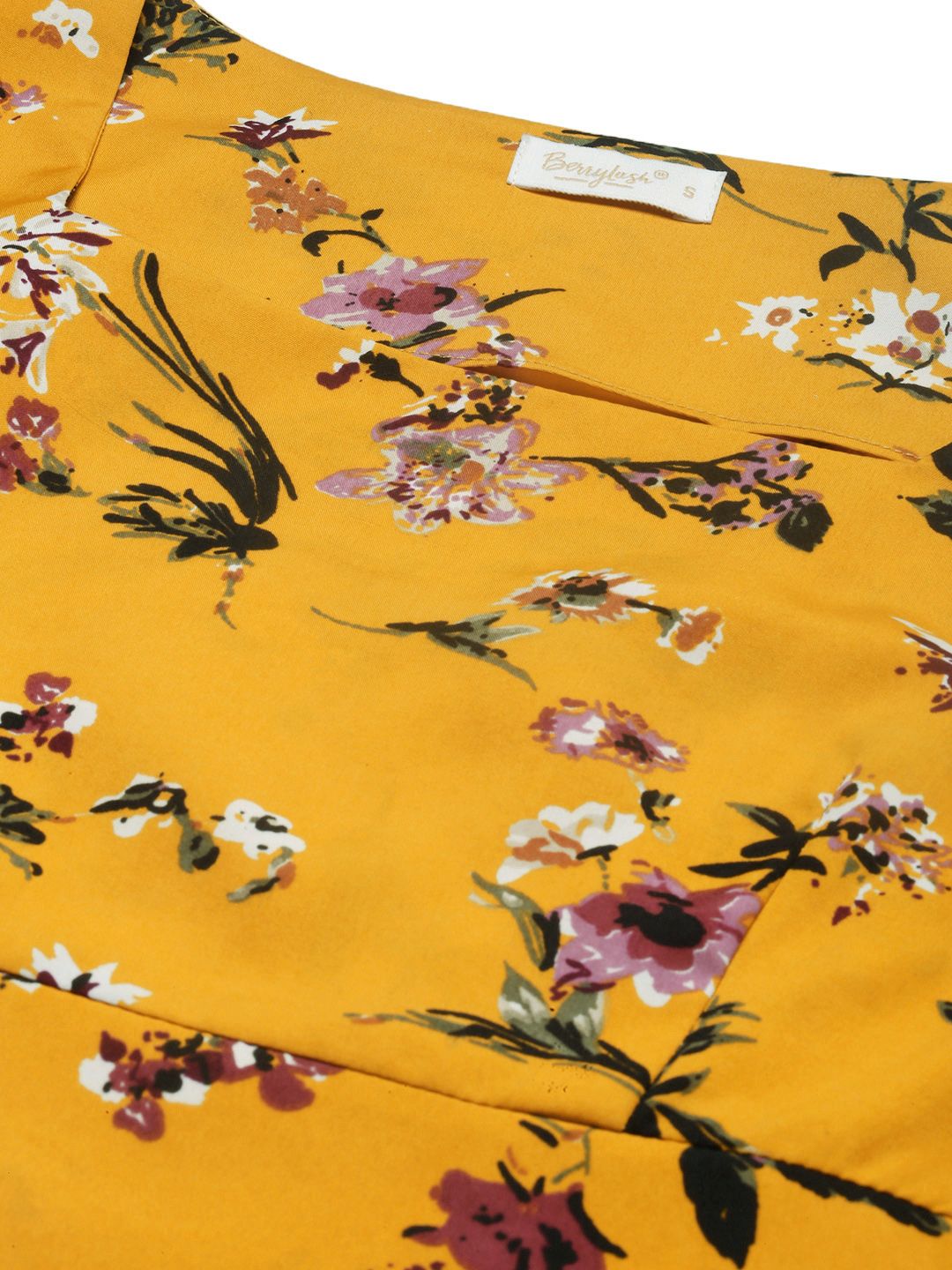 Berrylush Yellow Floral Printed Crepe Crop Top