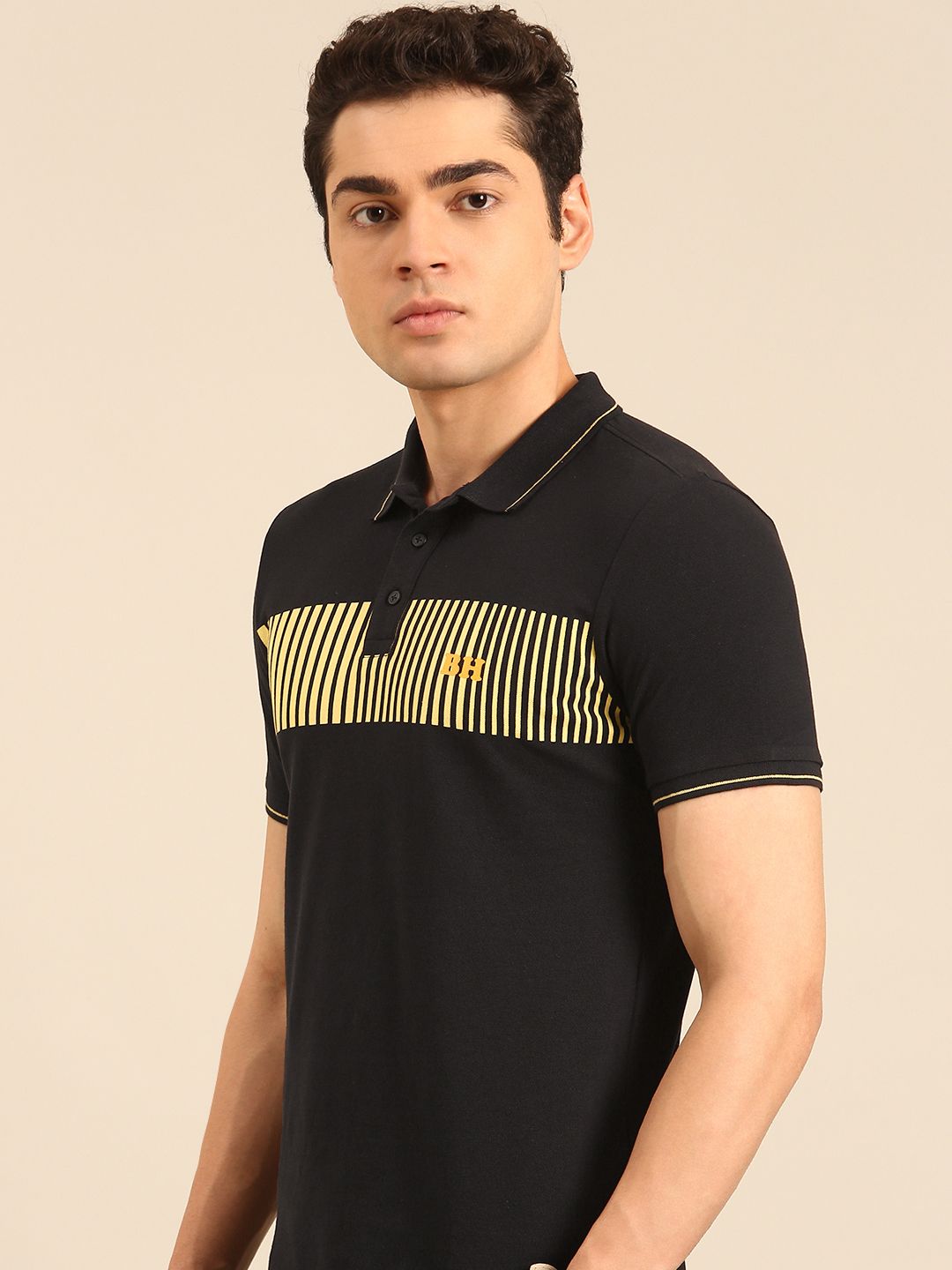 Being Human Striped Polo Collar Pure Cotton T-shirt