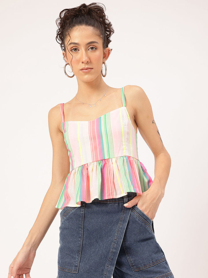 DressBerry Colour Pop Striped Peplum Top
