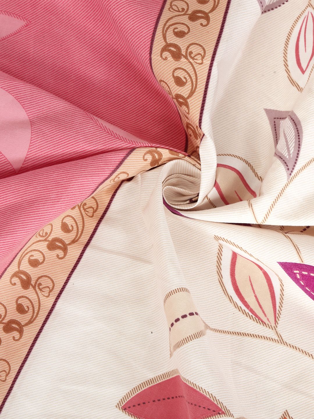 KLOTTHE Pink & Cream Floral 300 TC Fitted Super King Double Bedsheet with 2 Pillow Covers