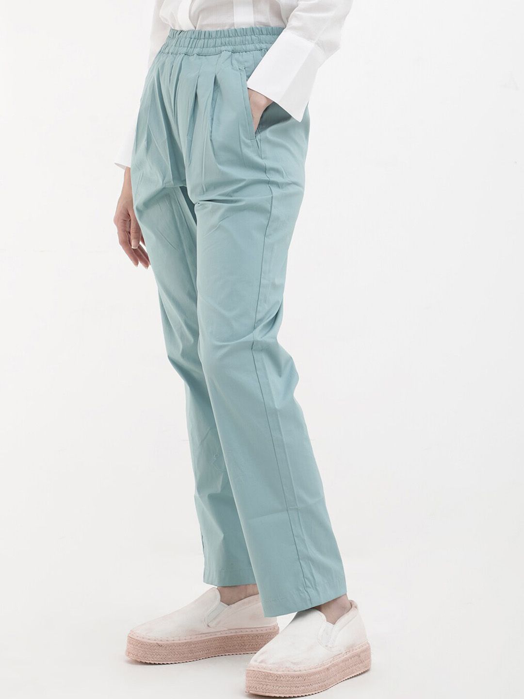 RAREISM Women Tailored High-Rise Cotton Parallel Trousers