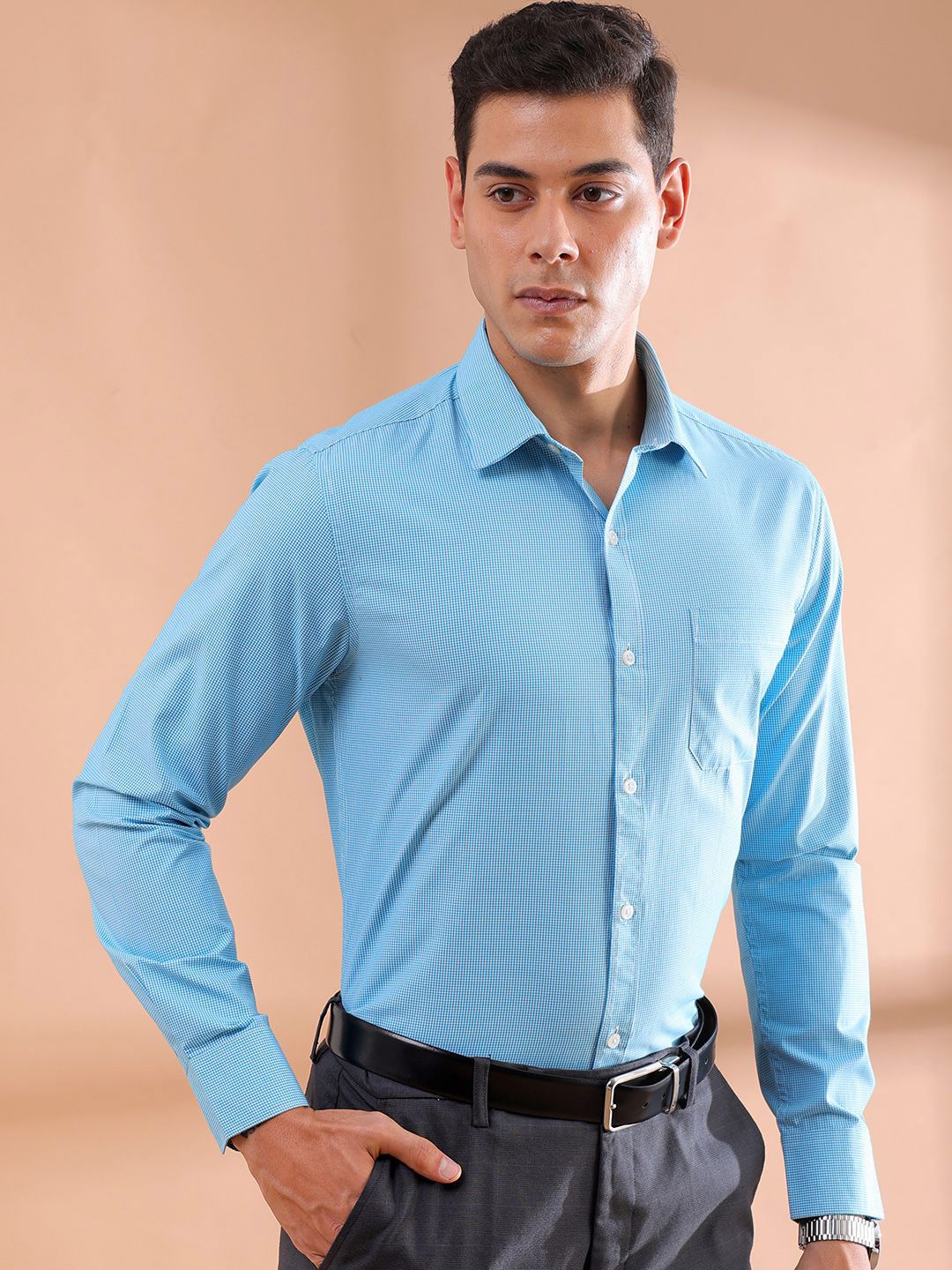 The Indian Garage Co. X Luxe Men Slim Fit Micro Checks Formal Shirt