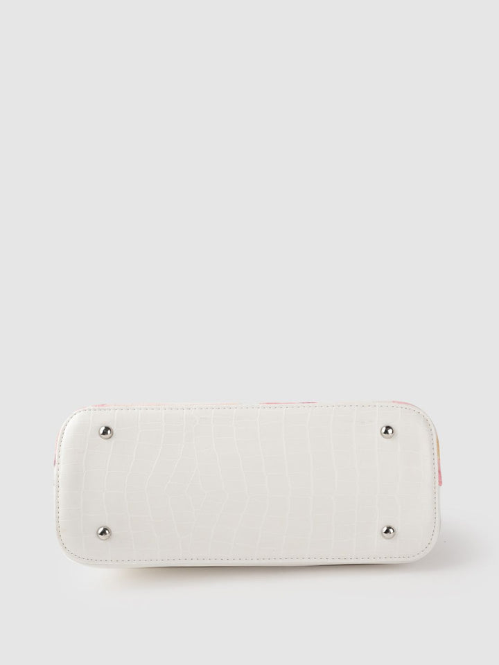 Lino Perros Pink & Off White Floral Printed PU Structured Handheld Bag