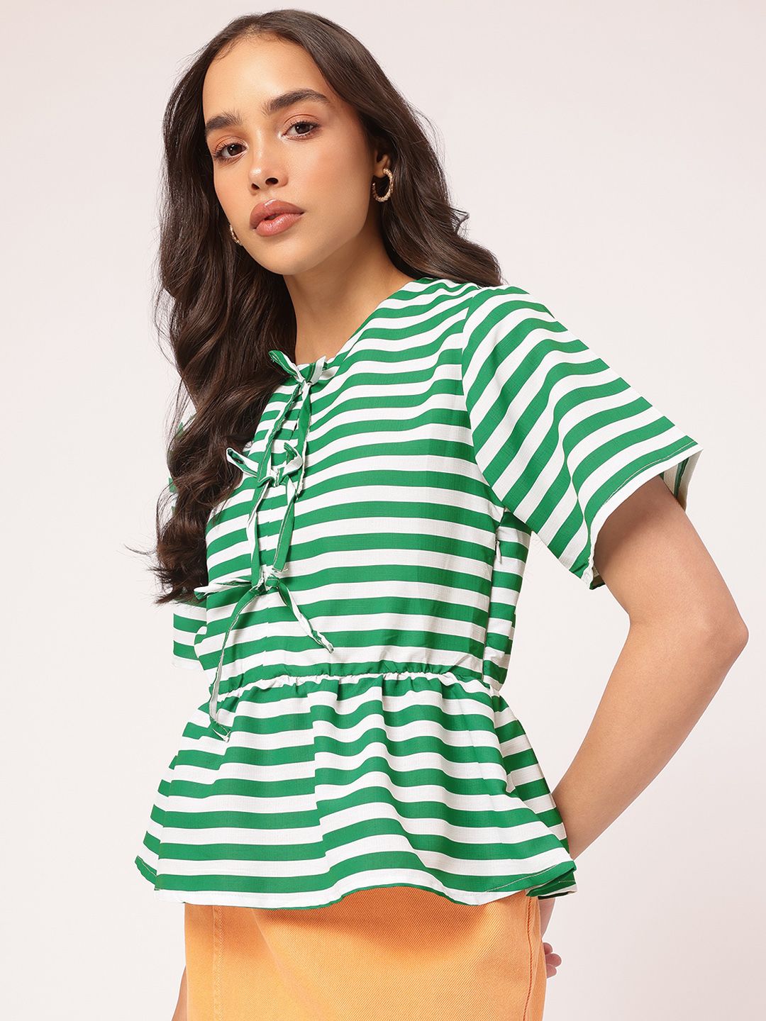 DressBerry Bowtiful Babe Striped Peplum Top