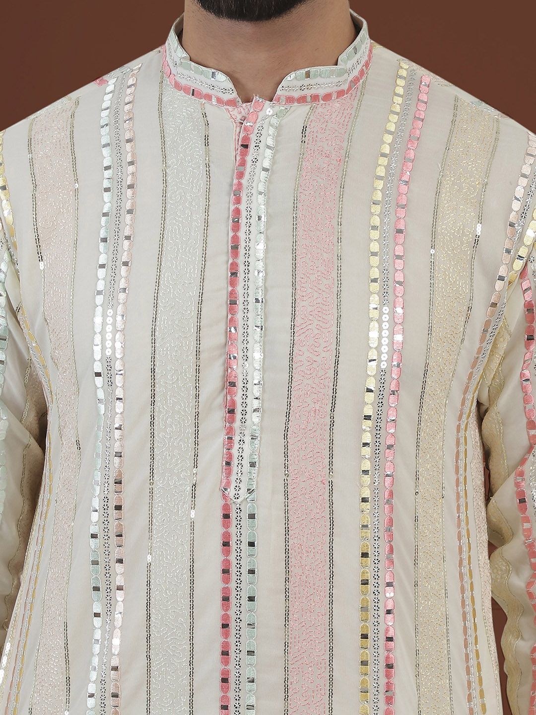 SOJANYA LUXE Cermin Bersulam Berjalur Kerja Kurta Lurus Dengan Pijama