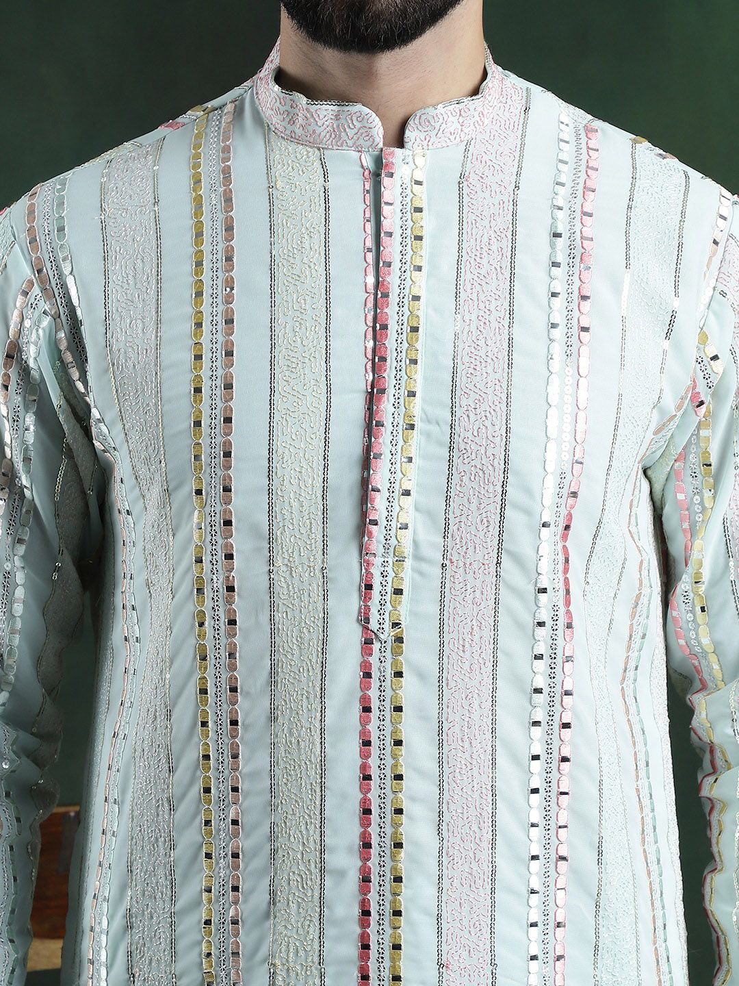 SOJANYA LUXE Kurta Kolar Mandarin Lengan Panjang Sulam Biasa dengan Piyama