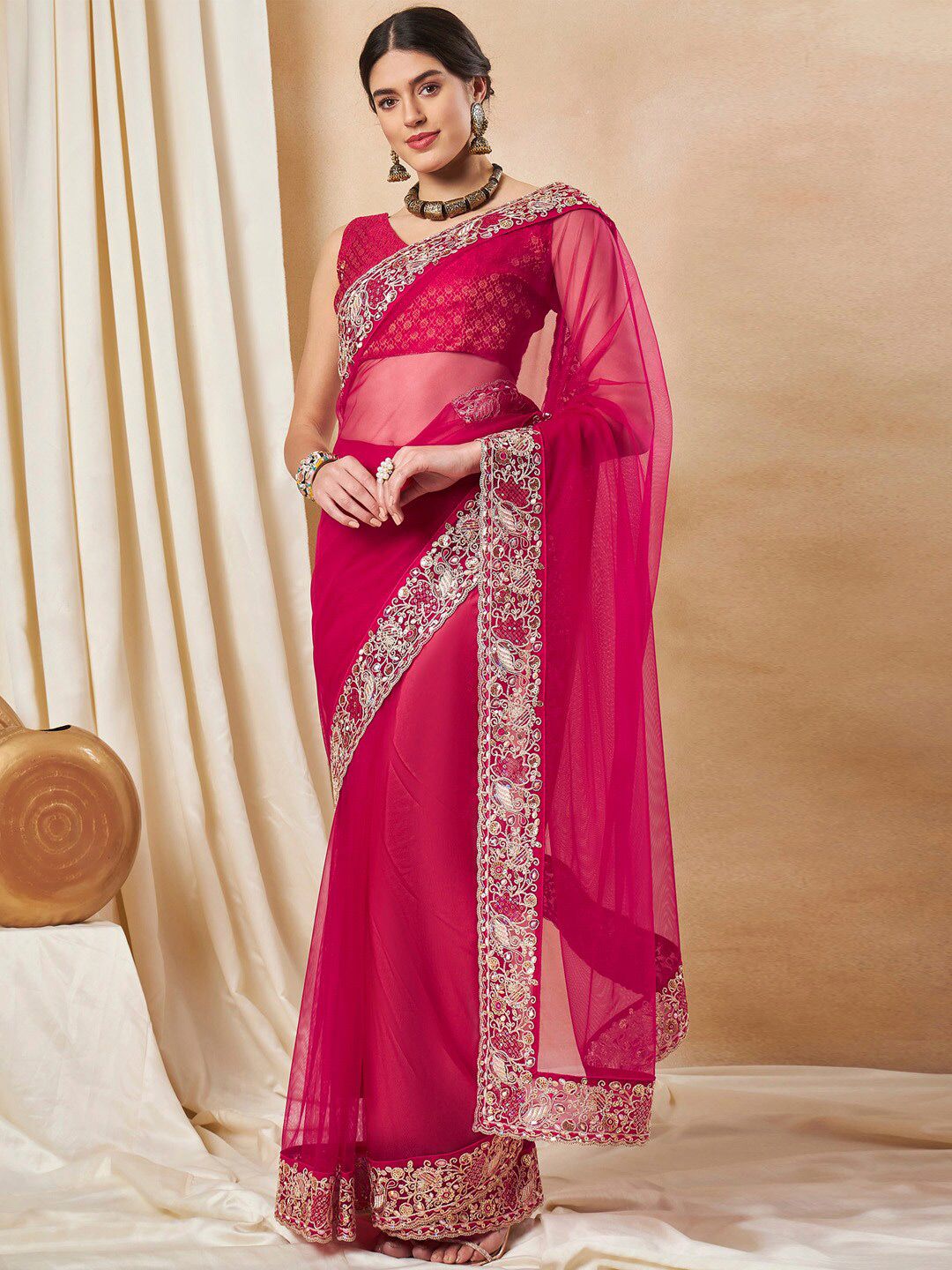Saree mall Embroidered Embellished Net Sarees