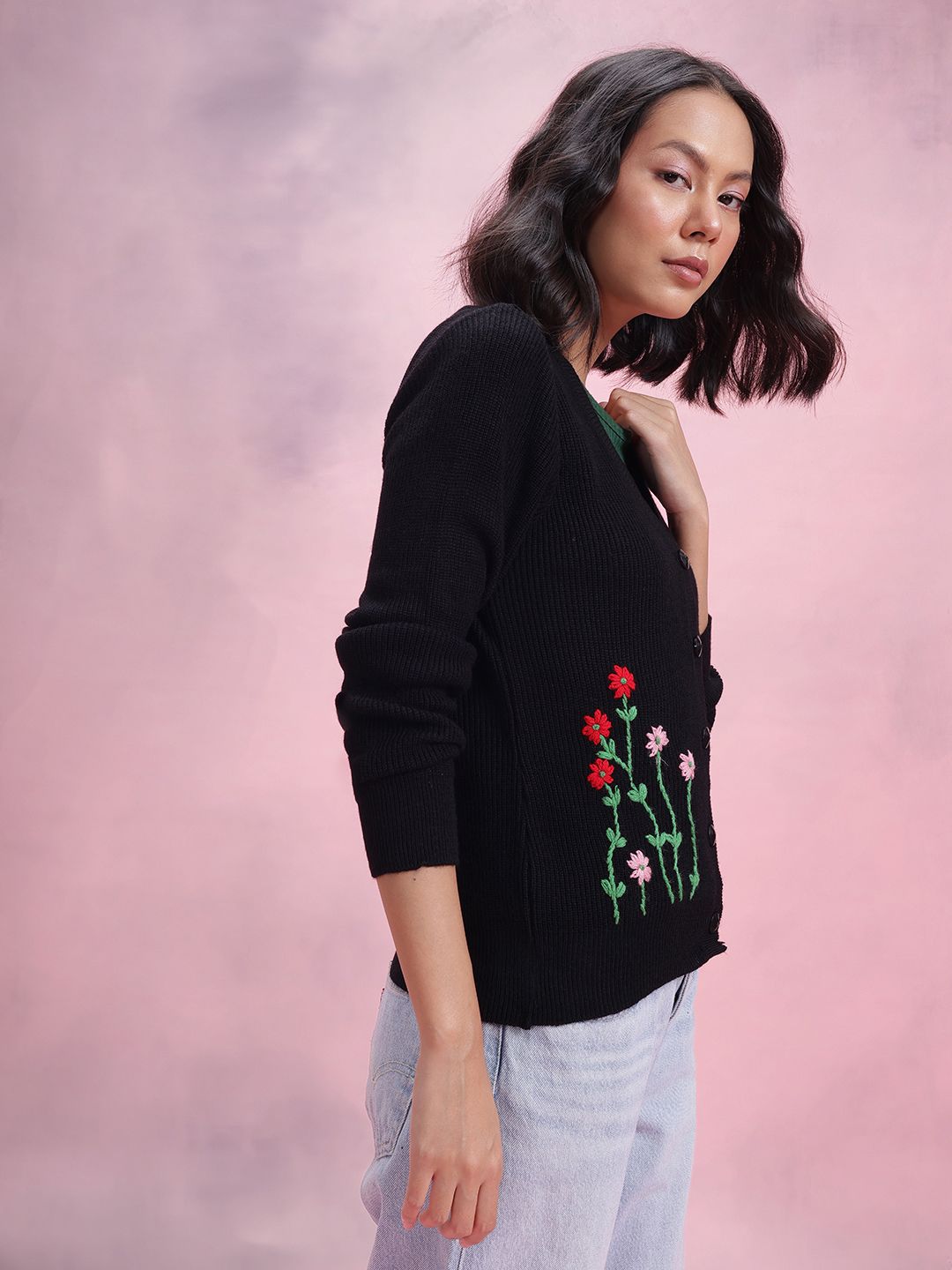 DressBerry Floral Embroidered Cardigan