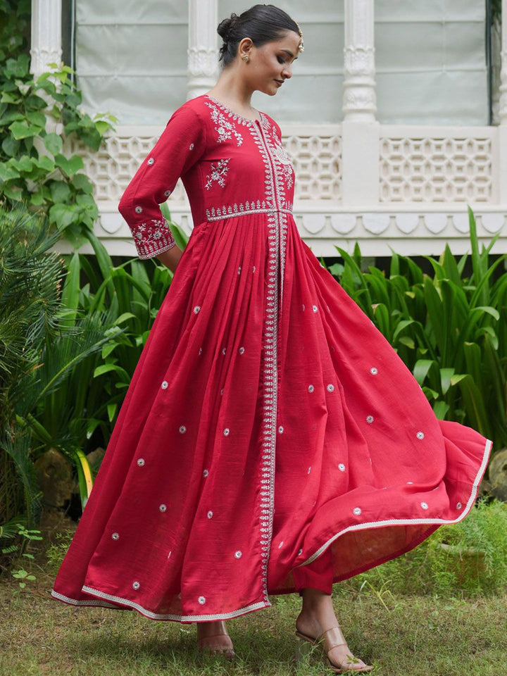 Indo Era Women Ethnic Motifs Embroidered Empire Kurta with Trousers