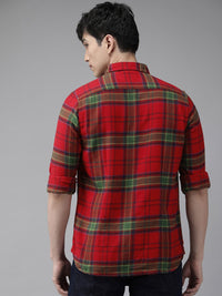 THE BEAR HOUSE Men Red & Green Classic Slim Fit Checked Cotton Casual Shirt