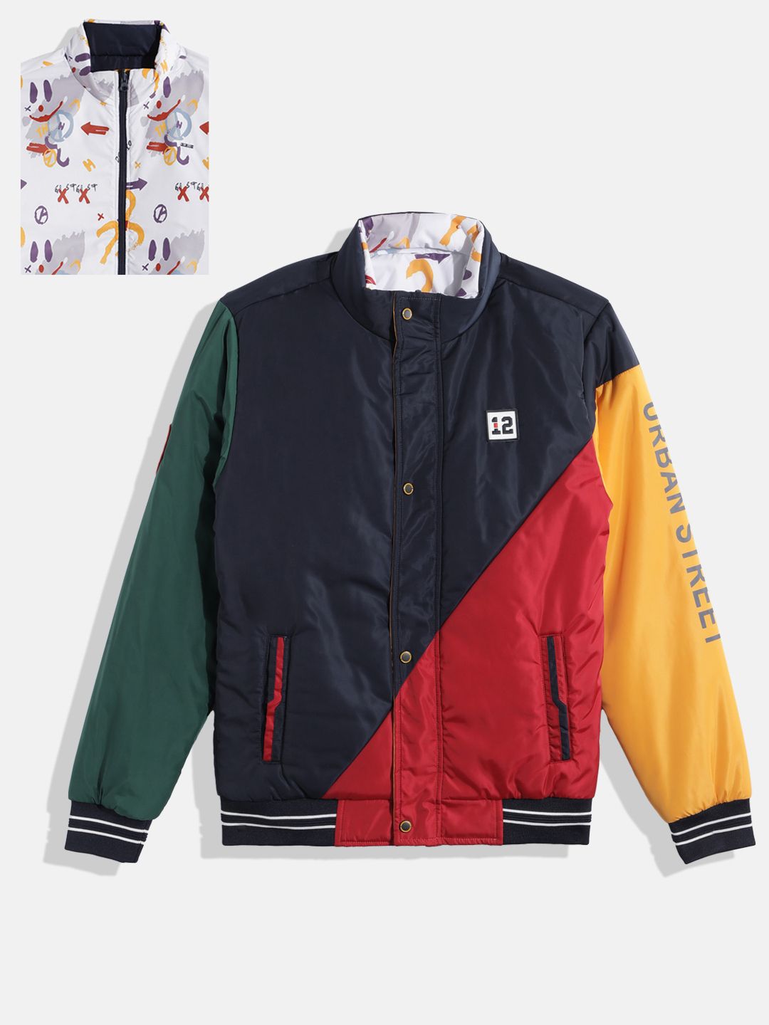 Monte Carlo Boys Colourblocked & Printed Reversible Bomber Jacket